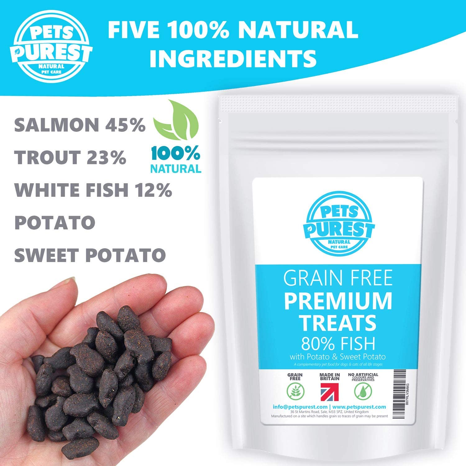  Pets Purest Golosinas hipoalergénicas con un Paquete de golosinas 100% Natural, Sabroso y Saludable 800 y 80% de proteínas Frescas para Perros y Gatos con estómagos sensibles (Aves de Corral) Pez 