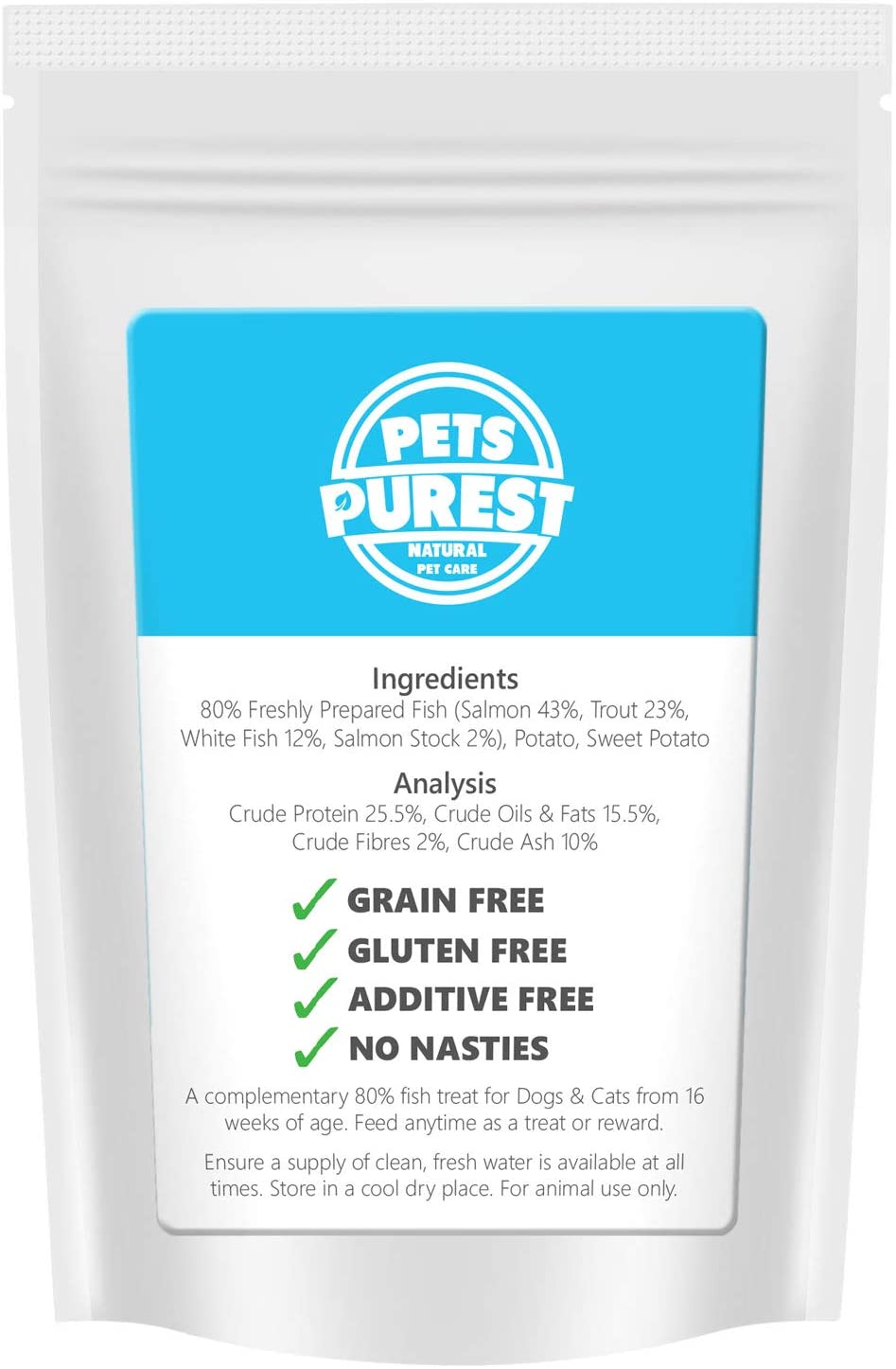  Pets Purest Golosinas hipoalergénicas con un Paquete de golosinas 100% Natural, Sabroso y Saludable 800 y 80% de proteínas Frescas para Perros y Gatos con estómagos sensibles (Aves de Corral) Pez 