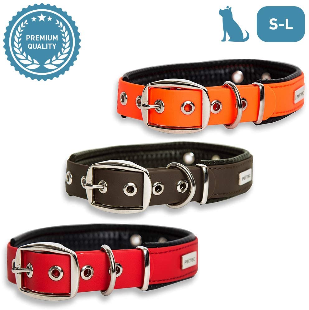  PetTec Collar de Perro Cómodo y Duradero, Fabricado con Trioflex lo Que lo Hace Fuerte; para Perros Grandes o Pequeños, Ajustable y con Relleno Impermeable (Marrón) 