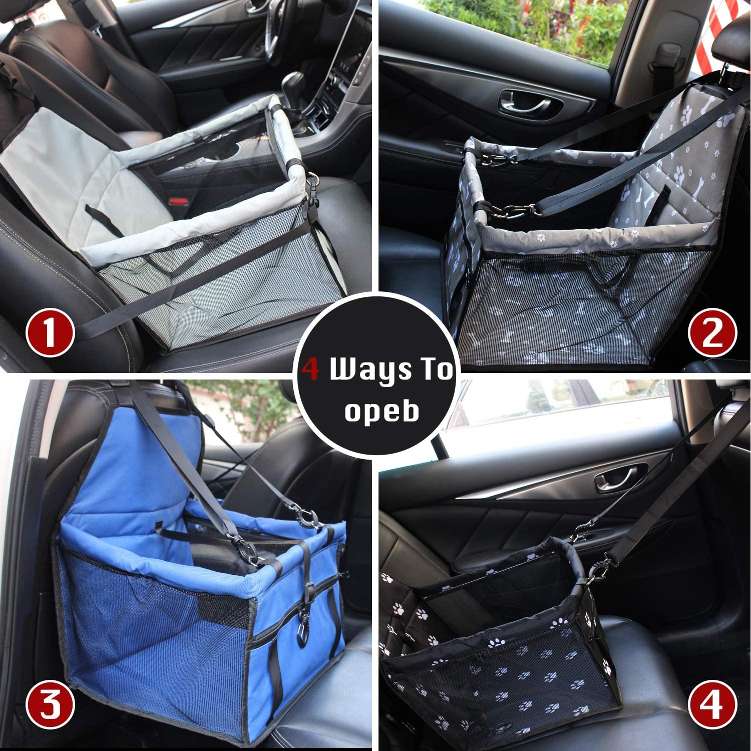  Petxt Asiento de Seguridad para Mascotas, Asiento de Seguridad Plegable para Viajes en automóvil con Clip de Seguridad para Gatos y Perros, Impermeable, cómodo, Transpirable (Huella Gris) 