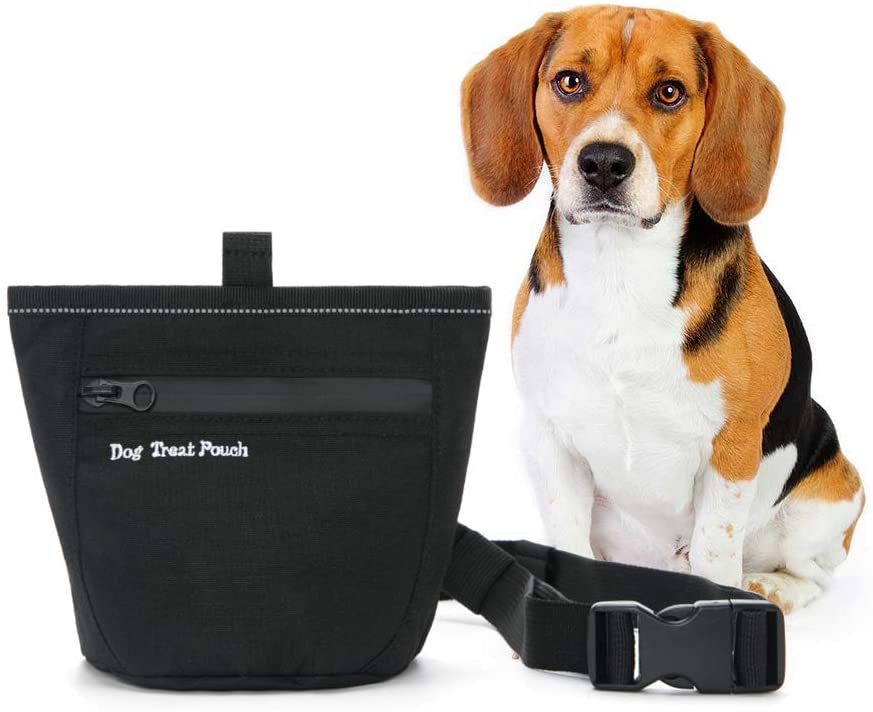  POPETPOP Bolsa de premios para Perros, Bolsa de Aperitivos para Mascotas, Bolsa de Entrenamiento con cordón para la Cintura, Bolsa de Comida para Mascotas, Bolsa de Entrenamiento Profesional (Negro) 