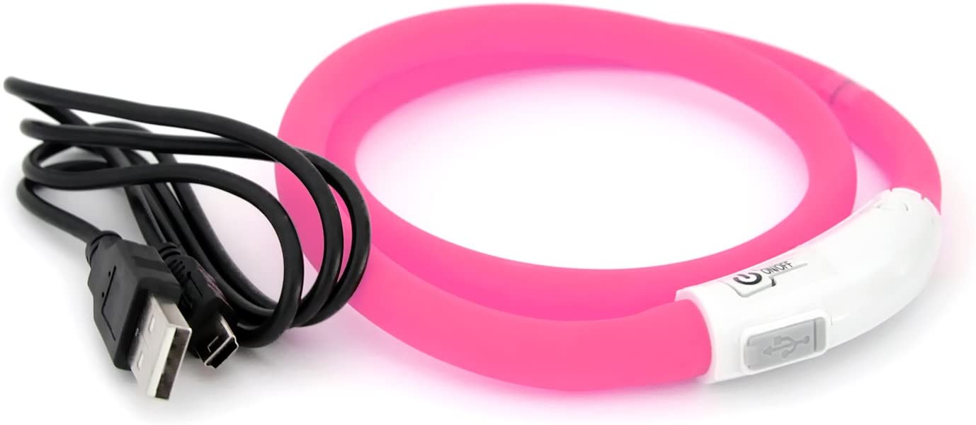  PRECORN LED USB Silicona Collar de Perro Luminoso Rosado Collar Seguridad Cuello Tubo Recargable 