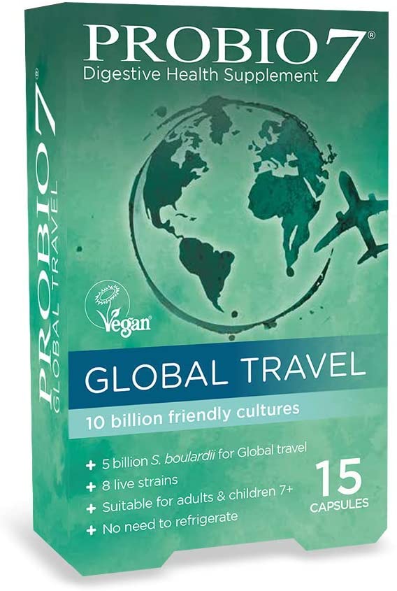  Probio7 Global Travel | 8 Cepas De Bacterias Beneficiosas | Cada Cápsula Contiene 10 Mil Millones de CFU | Suplemento Para La Salud Digestiva 