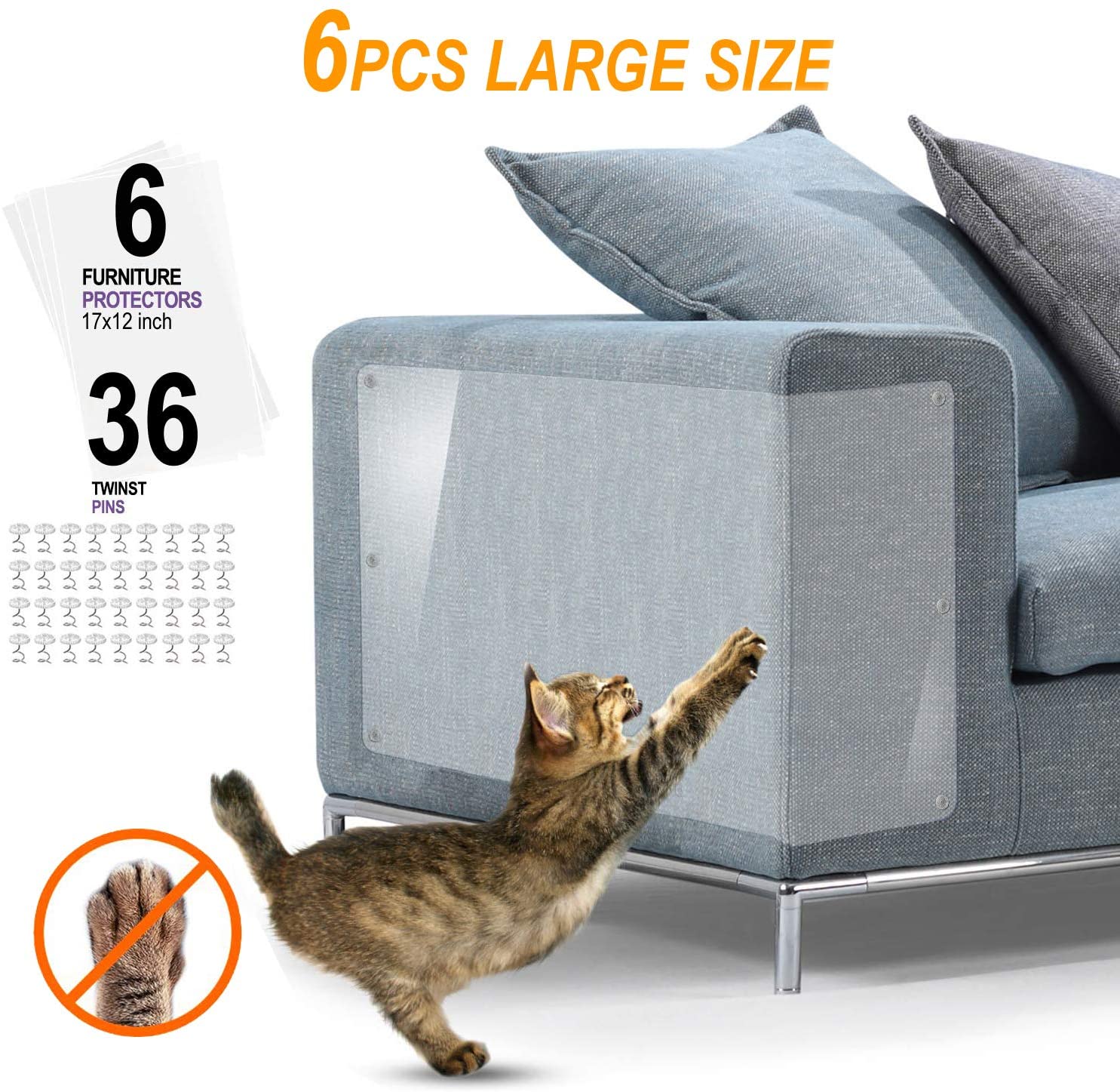  Protector Sofa Gatos - 6pack X-Large Protectores Muebles para Gatos - Pet Couch Protector (17in X 12in) 