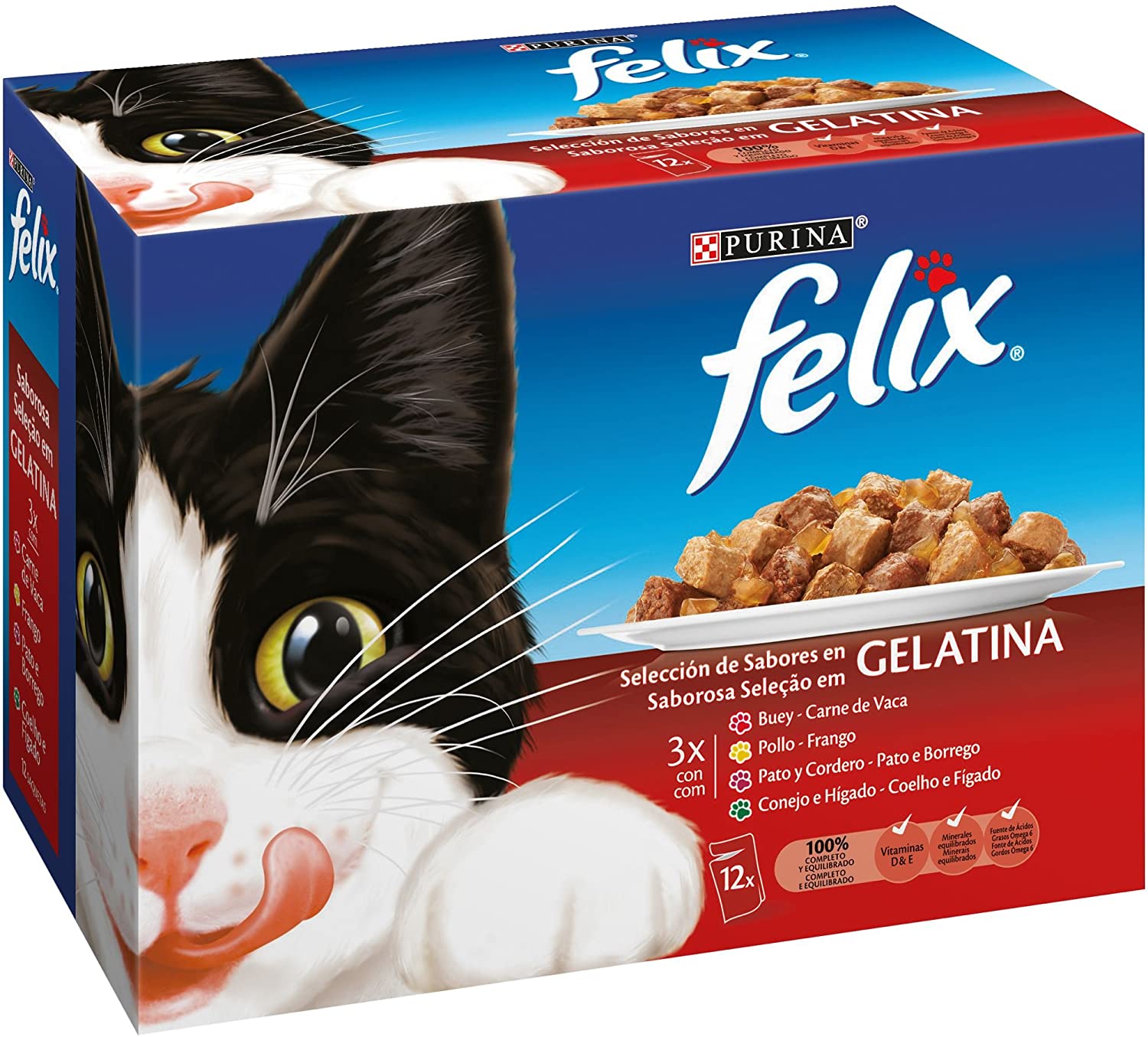  Purina Felix Gelatina comida para gatos Selección Surtido de Carnes 6 x [12 x 100 g] 