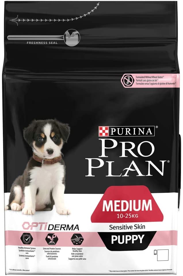  PURINA Pro Plan Comida Seco para Cachorro Mediano con Piel Sensible Optiderma, Sabor Salmón - 3 Kg 