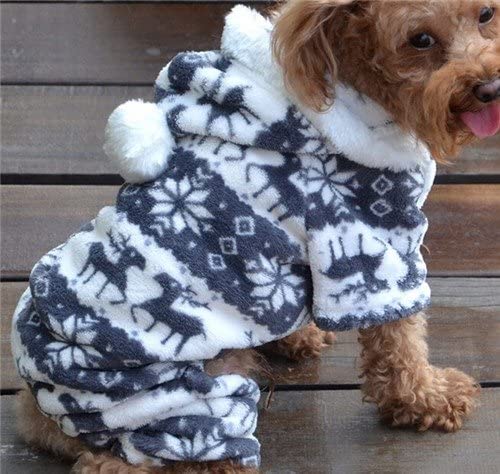  QIYUN.Z Casuales Cuatro Patas Blanca Ciervos Nieve De Terciopelo con Capucha del Navidad del Perro Negro De Invierno Sueter De La Capa Caliente 