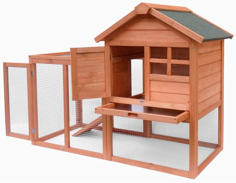  QPYJ Caseta de perroCasa para Mascotas de Madera Maciza con balcón Doble y tobogán-Woody_122 * 63.5 * 91.5cm 