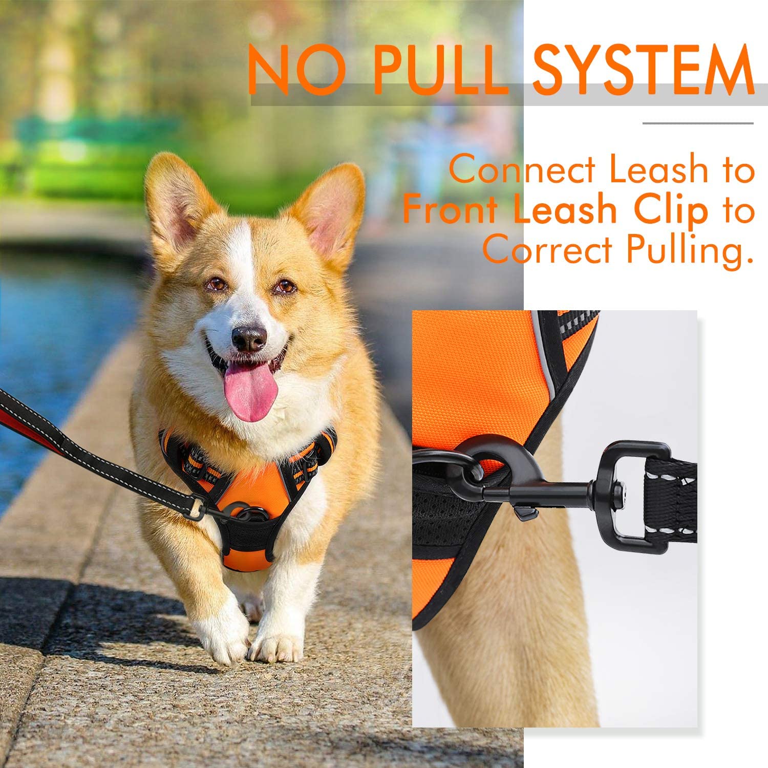  rabbitgoo Arnes Antitirones Perro Ajustable con Lineas Reflectantes Arnés Coche Perro Coche Adiesreamiento Arnes Perro Chaleco Transpirable con Asa Seguridad Easy Walk Pequeño Naranja 