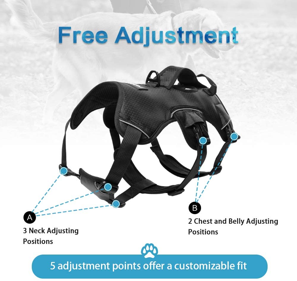  rabbitgoo Arnes Antitirones Perro Grande Mediano Ajustable con Manija de Espalda, Chaleco Acolchado Arnés para Perro Coche Lineas Reflecantes Paseo Fácil para Entrenamiento Tamaño Grande Negro 