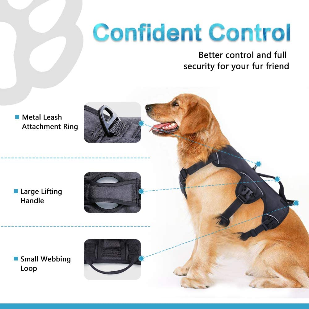  rabbitgoo Arnes Antitirones Perro Grande Mediano Ajustable con Manija de Espalda, Chaleco Acolchado Arnés para Perro Coche Lineas Reflecantes Paseo Fácil para Entrenamiento Tamaño Grande Negro 