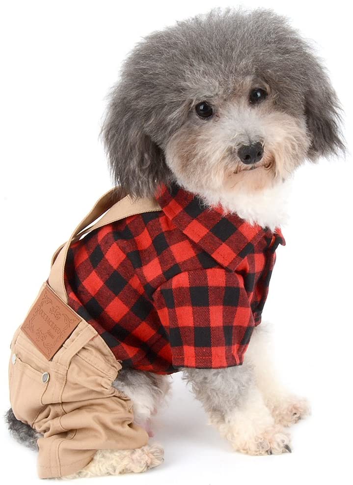  ranphy pequeño perro sudadera suéteres Chihuahua mascotas ropa para perros gatos trajes rojo Plaid Camisas con caqui pantalones Mono cachorro prendas de vestir Mono 