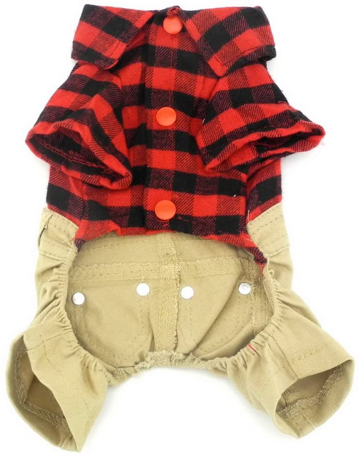  ranphy pequeño perro sudadera suéteres Chihuahua mascotas ropa para perros gatos trajes rojo Plaid Camisas con caqui pantalones Mono cachorro prendas de vestir Mono 