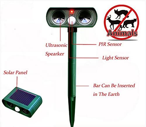  Repelente ultrasónico Pest Repeller Solar/ultrasónico para animales gato, perro, zorro 