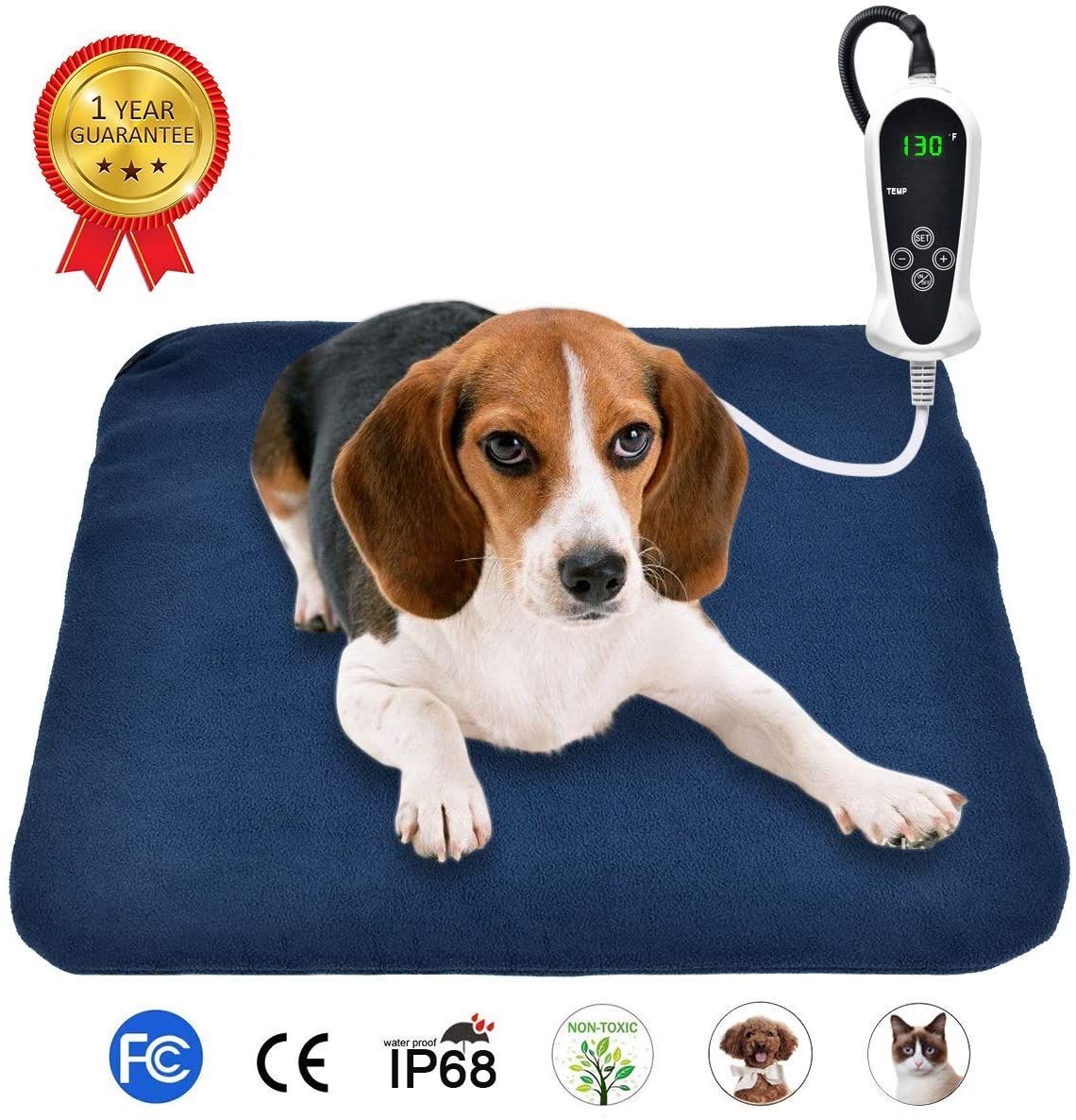  RIOGOO Almohadilla térmica Mascotas, Almohadilla eléctrica para Perros y Gatos Alfombrilla de Calentamiento Interior con Apagado automático 45x 45cm (Europeo) 