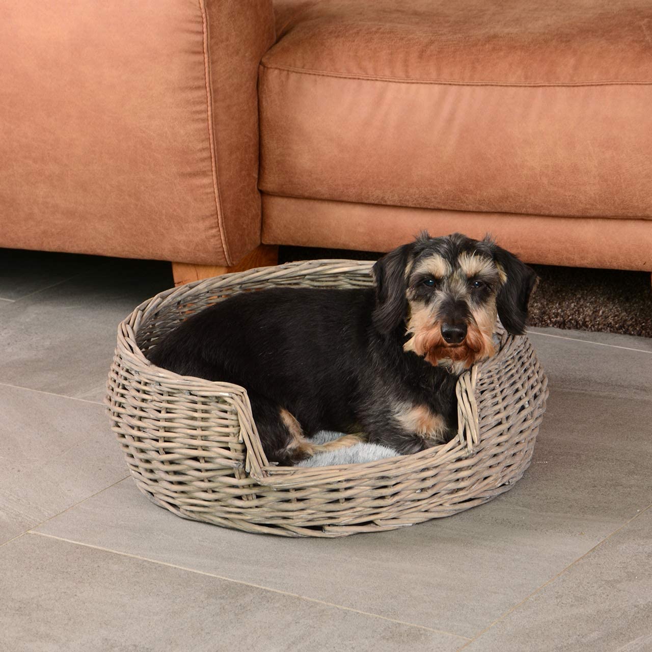  RM E-Commerce - Cama para Perros, Cesta para Perros de Mimbre con cojín, Gris, diámetro 55 cm, para Perros y Gatos 