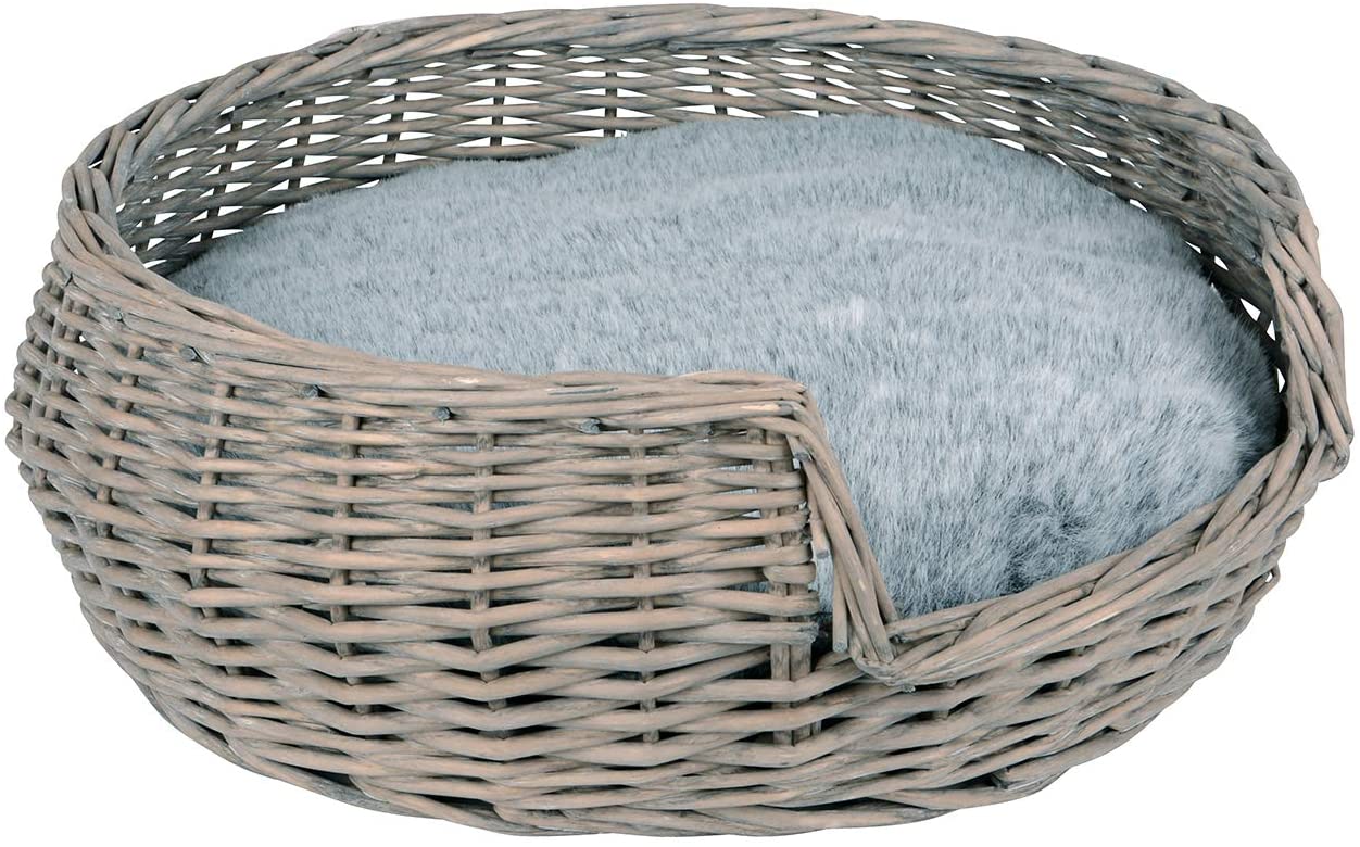  RM E-Commerce - Cama para Perros, Cesta para Perros de Mimbre con cojín, Gris, diámetro 55 cm, para Perros y Gatos 