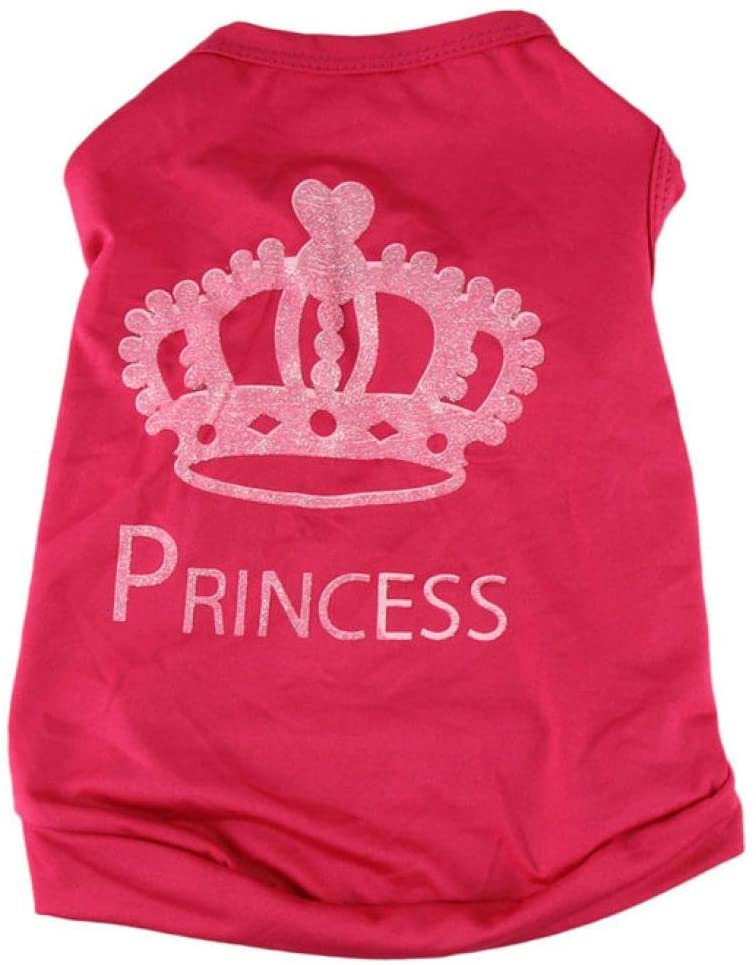  Ropa Perros Pequeña Fossen Corona de Princesa Patrón Camiseta Chaleco Mascota Ropa para Cachorros Hembra (XS, Rosa caliente) 