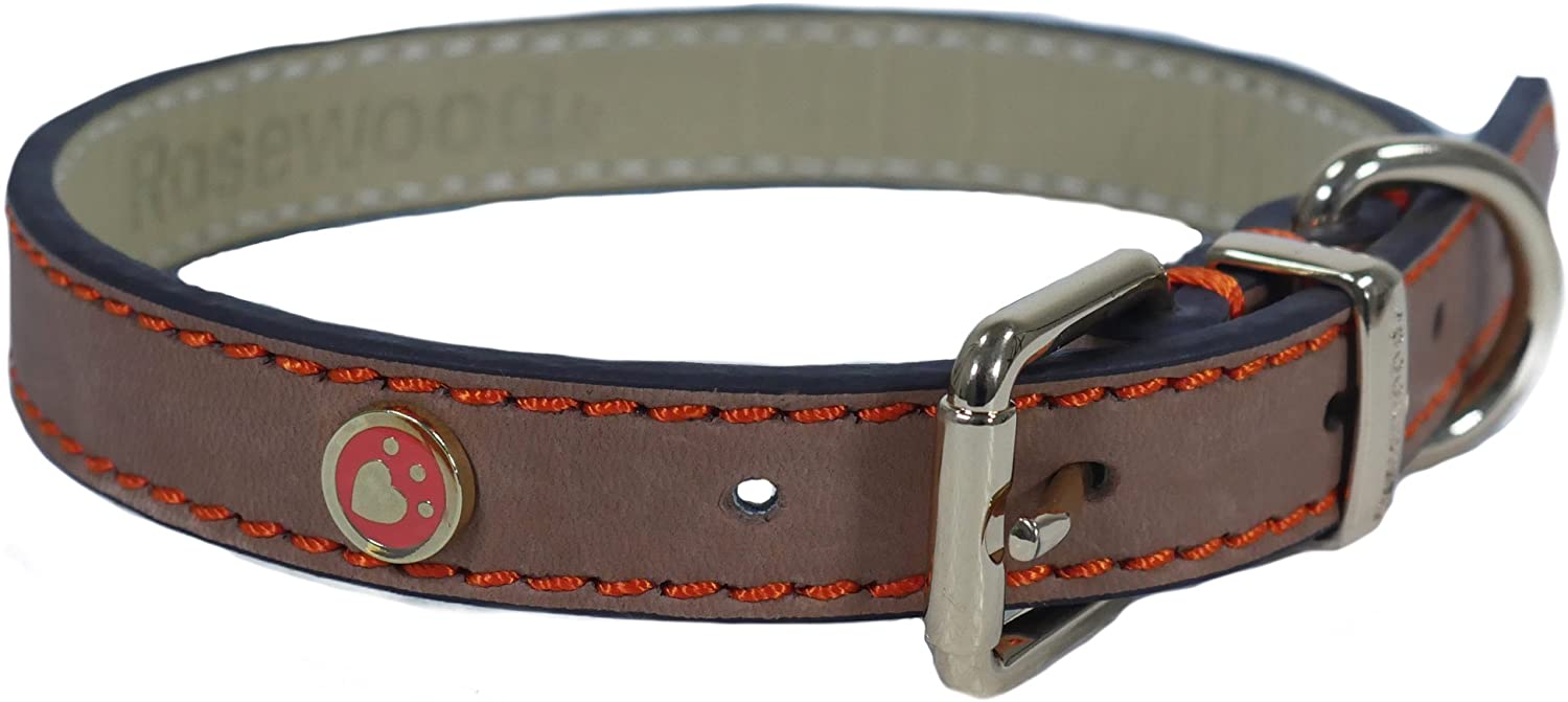  Rosewood. Collar Piel para Perros, Color marrón 