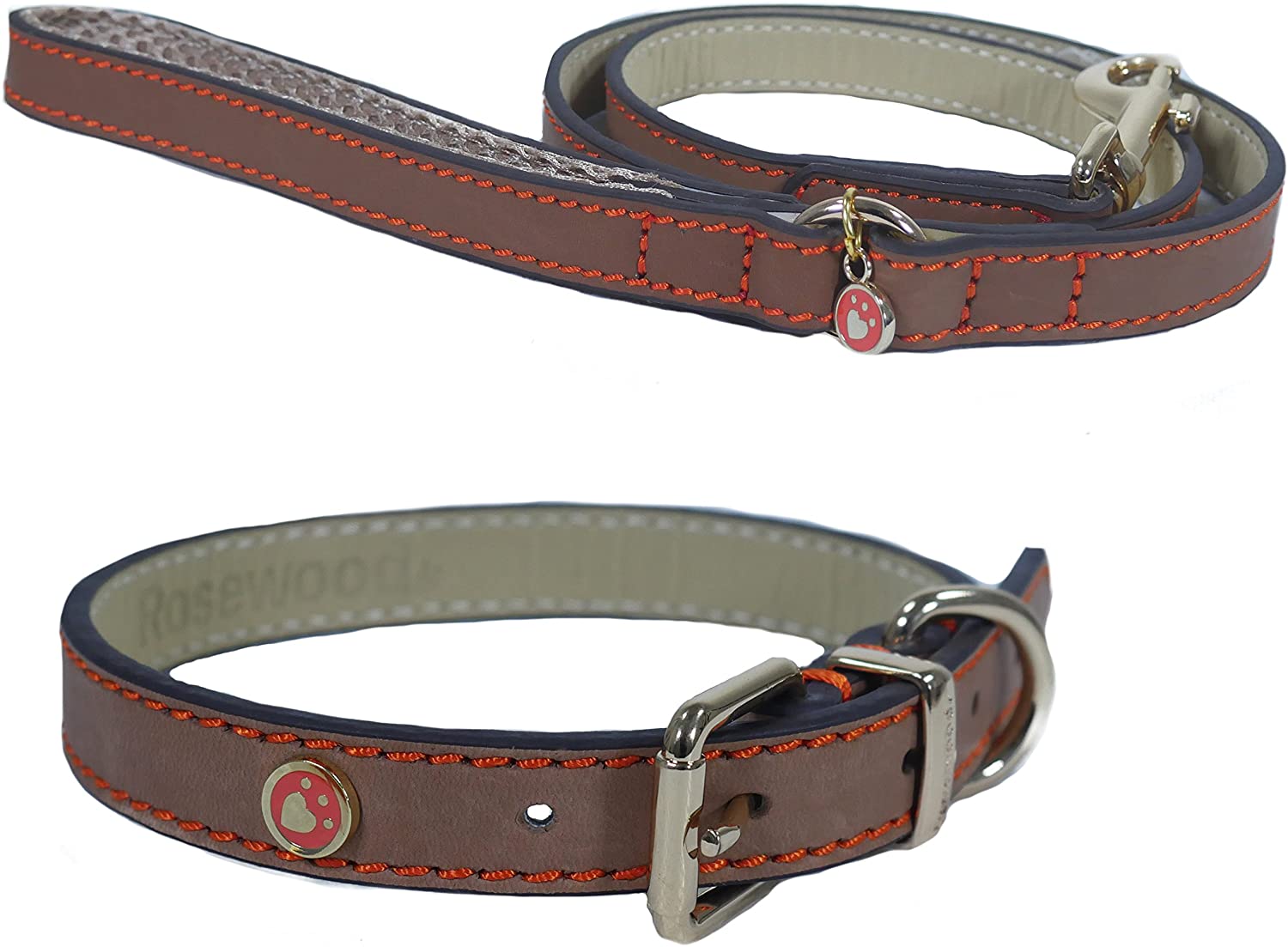  Rosewood. Collar Piel para Perros, Color marrón 