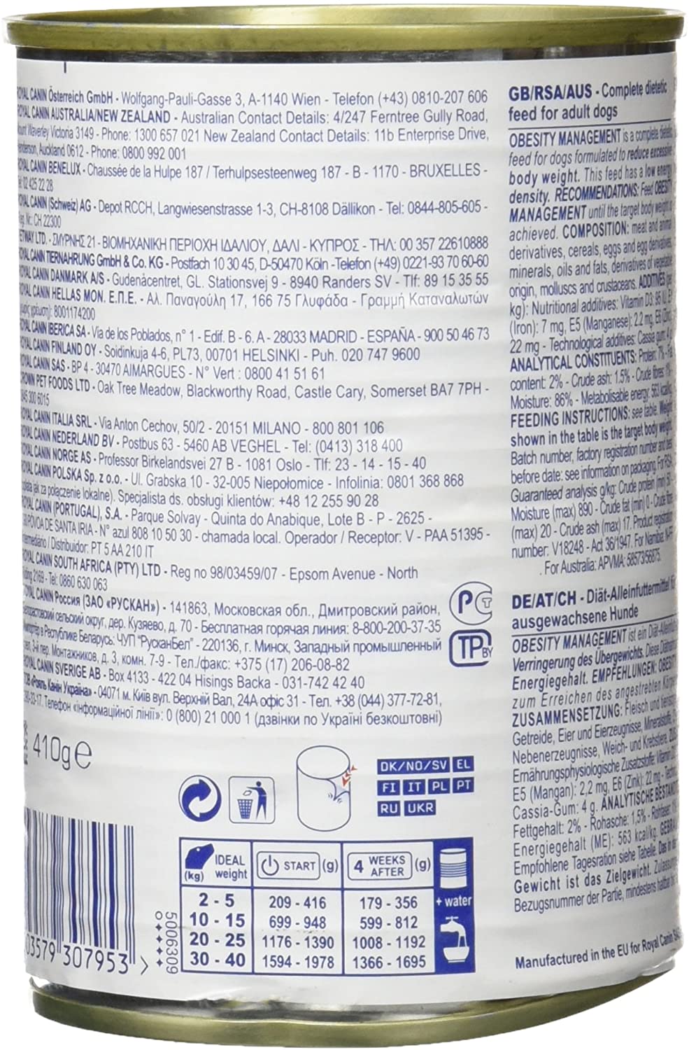  Royal Canin C-11397 - Alimento húmedo para perros (Diet Obesity) Dp34 - 410 gr , 1 unidad 