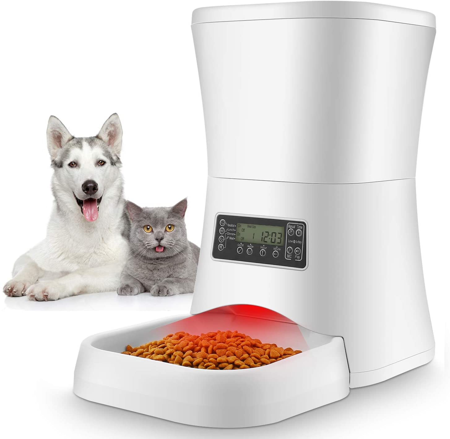  Sailnovo Dispensador Automático 7L de 4 Comidas Diarias para Mascotas Perros y Gatos, Comedero Automático con Grabación de Voz, Temporizador, Detección de Infrarrojos, Consumo de Energía Bajo 