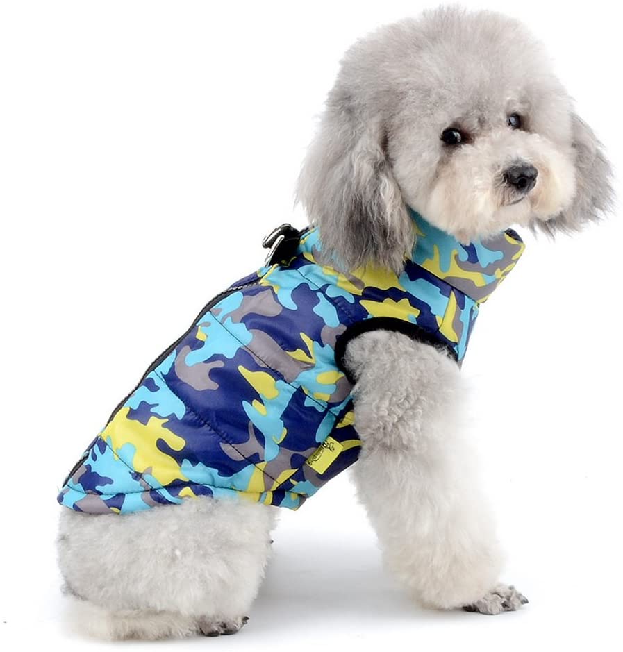  SELMAI Camuflaje Chaquetas Perros Pequeño Medianos Ropa para Gatos Invierno Chihuahua Abrigos con Anillo en D para Perros Cachorros Yorkshire Caminar al Aire Libre Azul M 