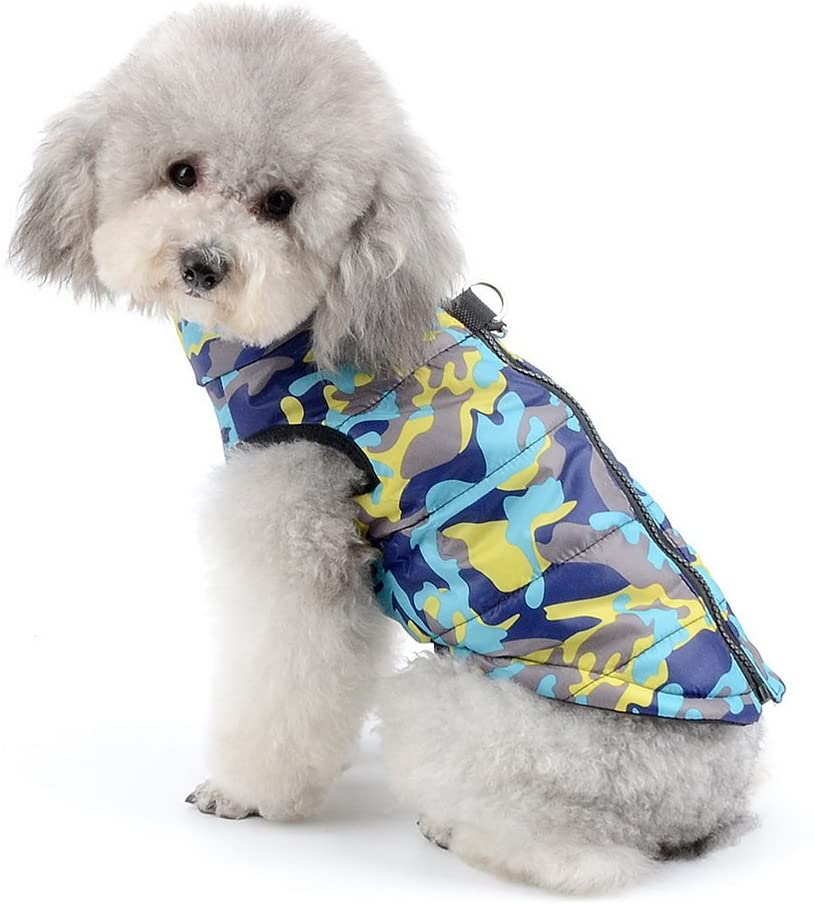  SELMAI Camuflaje Chaquetas Perros Pequeño Medianos Ropa para Gatos Invierno Chihuahua Abrigos con Anillo en D para Perros Cachorros Yorkshire Caminar al Aire Libre Azul M 