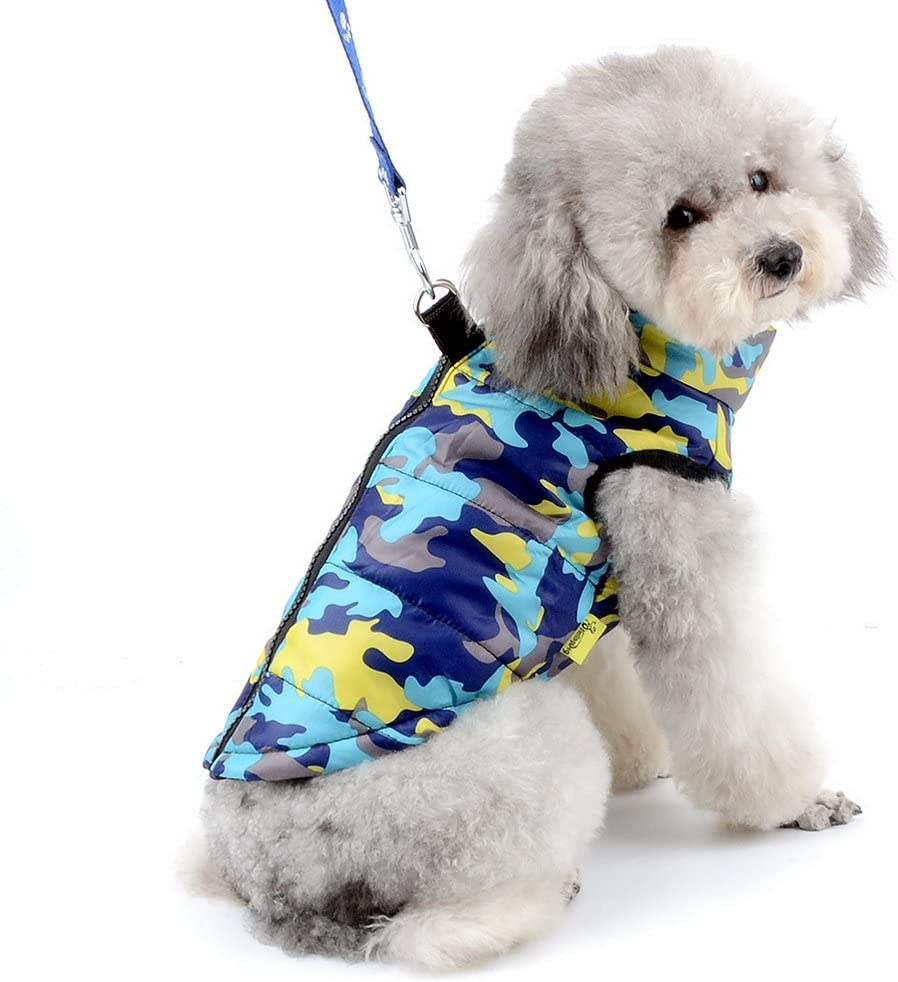  SELMAI Camuflaje Chaquetas Perros Pequeño Medianos Ropa para Gatos Invierno Chihuahua Abrigos con Anillo en D para Perros Cachorros Yorkshire Caminar al Aire Libre Azul M 