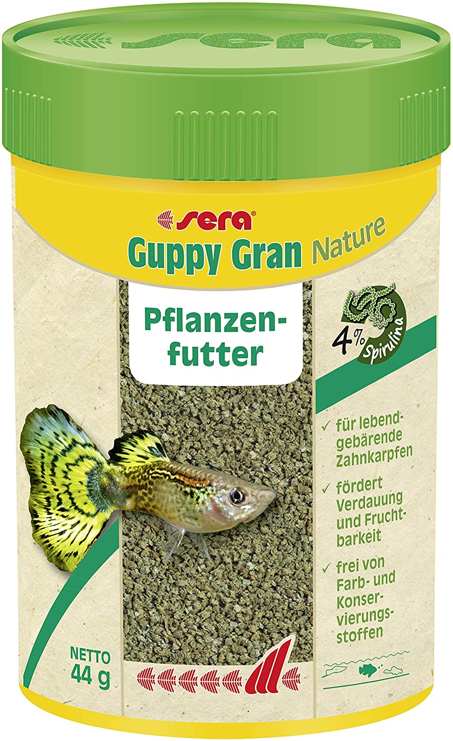  Sera Guppy Gran Alimento de Plantas o pienso Vegetal para Peces, granulado Blando de Lento hundimiento para Guppy, Espada, Platy, Molly y pez Mariposa 