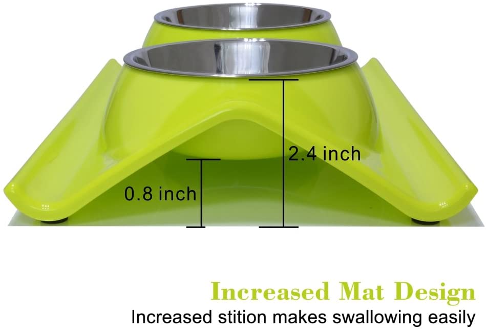  ShareWe Cuencos Doble para Perro Gato Animal Mascotas Cuencos Alimento Agua Platos de Acero Inoxidable con Diseño Antideslizante y Antiderrames (Verde) 