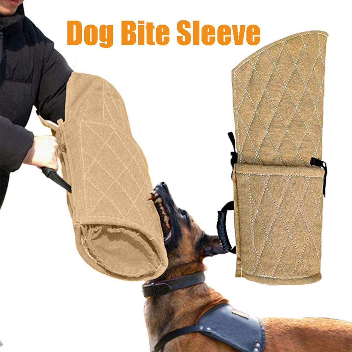  Shjjyp Manga Mordedor De Tela para Entrenamiento Canino Juego De Morder para Perro Joven O Adulto Manga con Un Asa Interior,Beige 