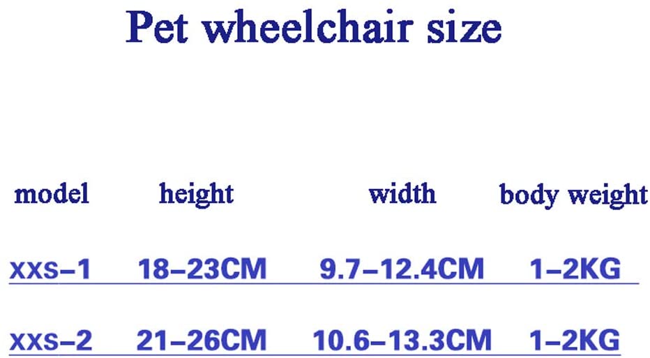  Silla de Ruedas para Mascotas, Silla de Ruedas Ajustable para Perros Diseño de 4 Ruedas, Altura de la Cadera: 8"-26", Peso 1-2 kg, Aleación de Aluminio Ligera (Tamaño : XXS-1) 