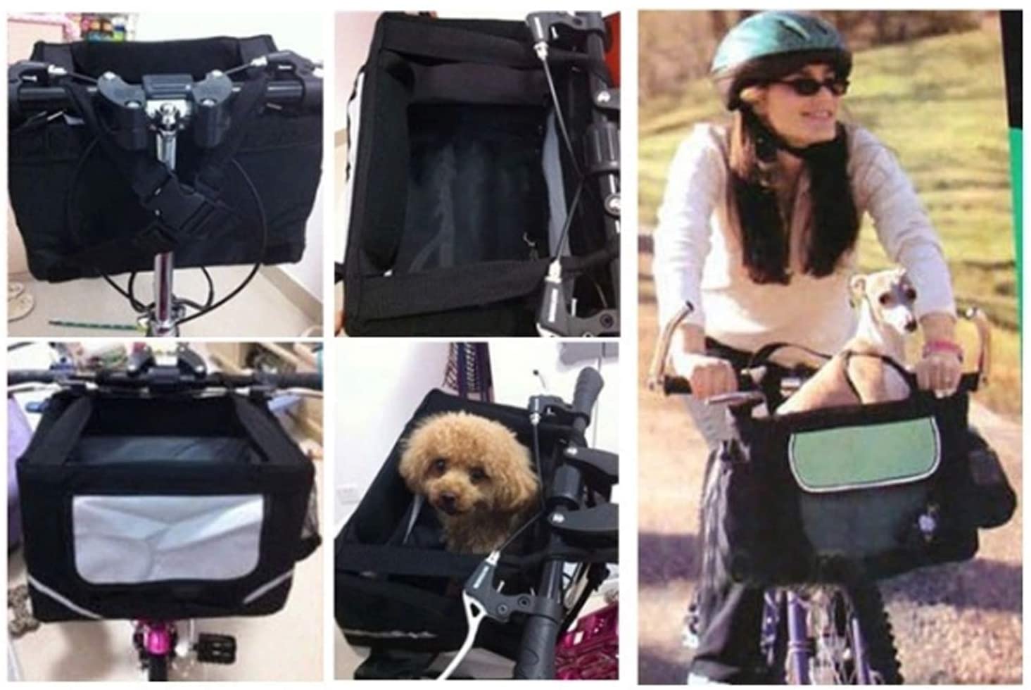  SJWR Bolsa para Cesta De Bicicleta Portador Mascotas, Delantera Perro Cachorro, Asiento Viaje Gatos Pequeños, con La Seguridad Tu Mascota,Black 