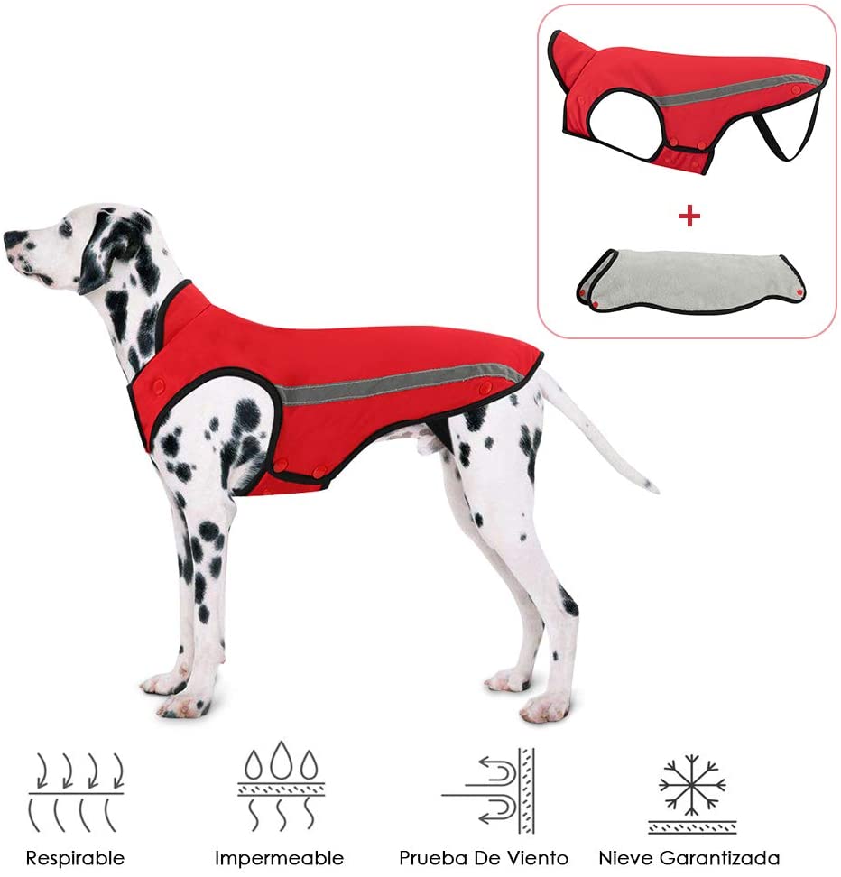  SlowTon Abrigos para Perros de Invierno Chaqueta Impermeable Ropa para Perros Forro de Franela Desmontable Cuello Ajustable Chaleco del tamaño Pecho para Mascotas con Regalos de la Navidad 