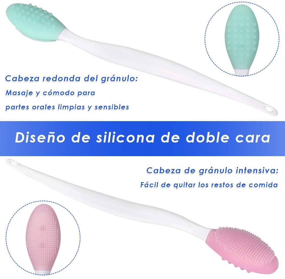  SlowTon Cepillo de Dientes para Perros, 4 Paquetes Silicone Pro de Doble Cara, Suave y Suave Cepillos dentales Suaves Juego de Kit con 5,7 Pulgadas Mango Largo Curvado para Perros Gatos. 