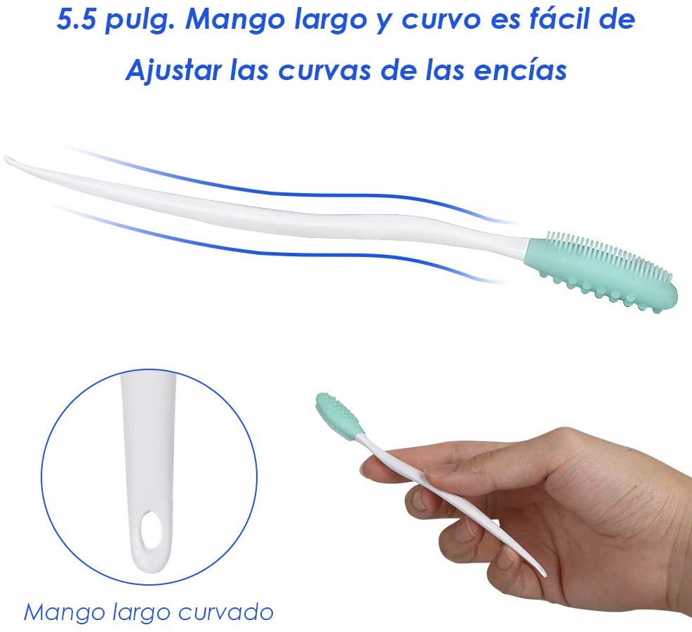  SlowTon Cepillo de Dientes para Perros, 4 Paquetes Silicone Pro de Doble Cara, Suave y Suave Cepillos dentales Suaves Juego de Kit con 5,7 Pulgadas Mango Largo Curvado para Perros Gatos. 