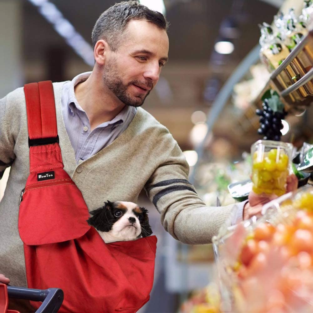  SlowTon Transportín para Perros Pet Carrier Dog Cat Hand Sling Carrier Bandolera Correa de Hombro Acolchada Ajustable Tote Bag con Bolsillo Delantero Outdoor Travel Puppy Carrier (Rojo) 