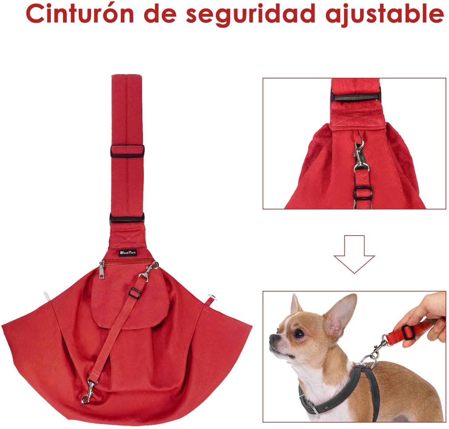  SlowTon Transportín para Perros Pet Carrier Dog Cat Hand Sling Carrier Bandolera Correa de Hombro Acolchada Ajustable Tote Bag con Bolsillo Delantero Outdoor Travel Puppy Carrier (Rojo) 