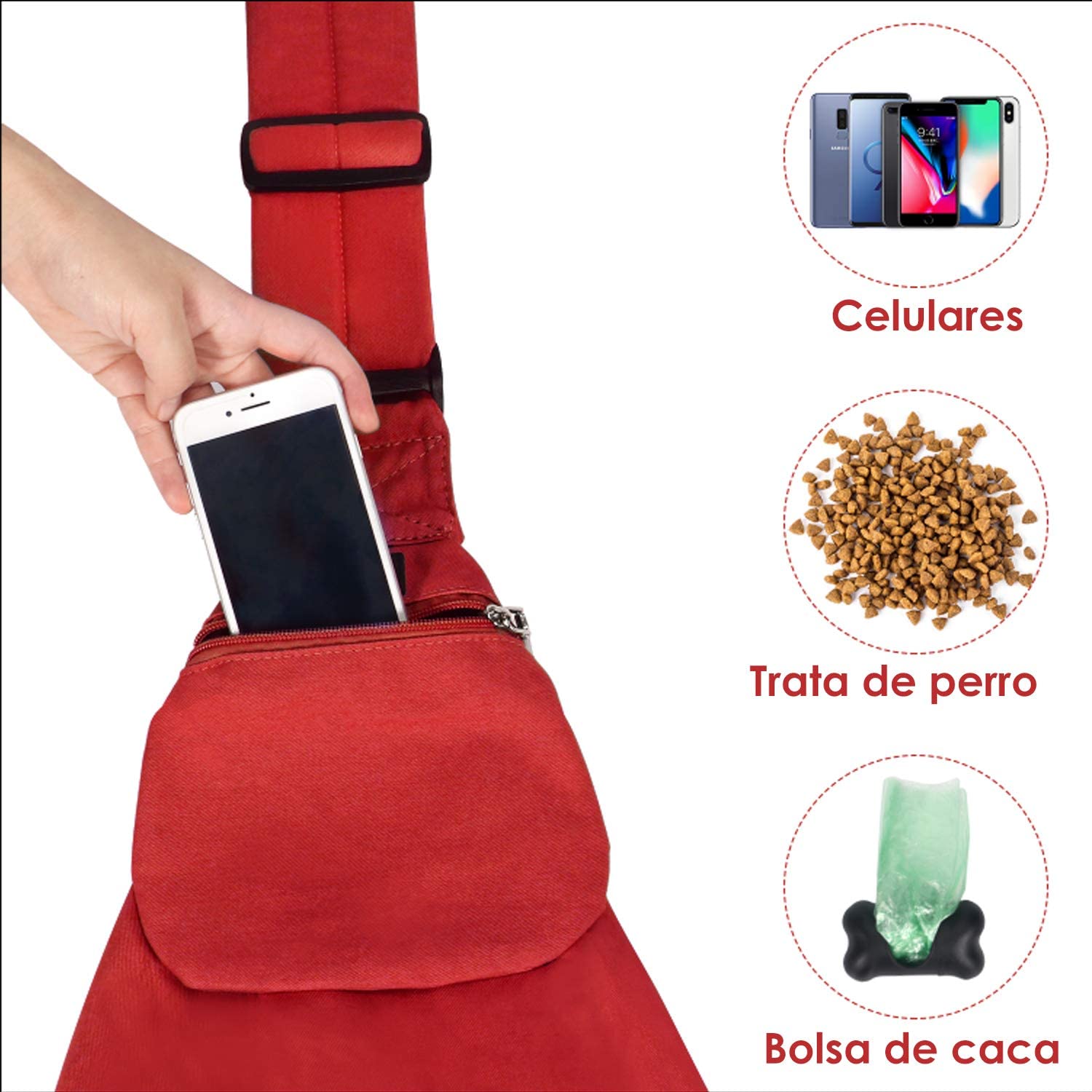  SlowTon Transportín para Perros Pet Carrier Dog Cat Hand Sling Carrier Bandolera Correa de Hombro Acolchada Ajustable Tote Bag con Bolsillo Delantero Outdoor Travel Puppy Carrier (Rojo) 