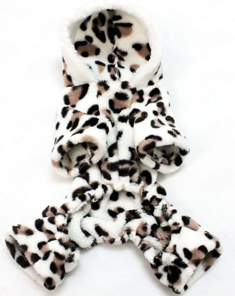  SMALLLEE_Lucky_Store Forro Polar Pijama Jumpsuit Mono Abrigo Capucha con Pelo Invierno para Perro Pequeño,Perrito Leopardo S 