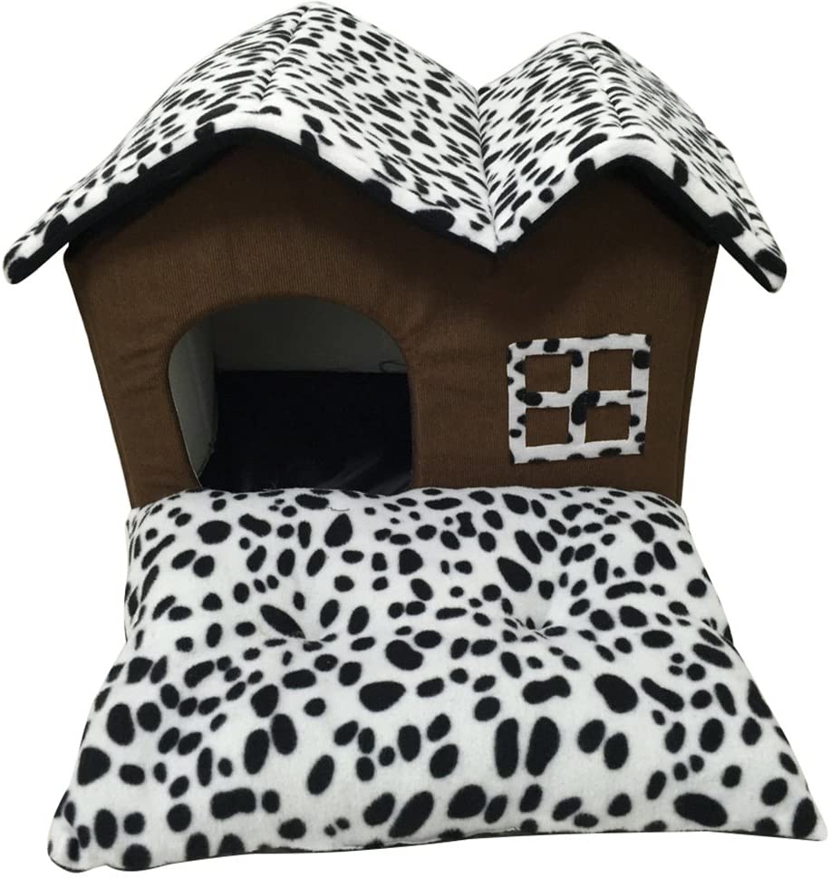  Sotoboo Cama de casa para Mascotas, Diseño de Lunares Marrones de Alta Calidad, para Interior y Interior, para Perro, Gatito o casa, Cama con Cojín Suave Extraíble para Perros Pequeños o medianos 