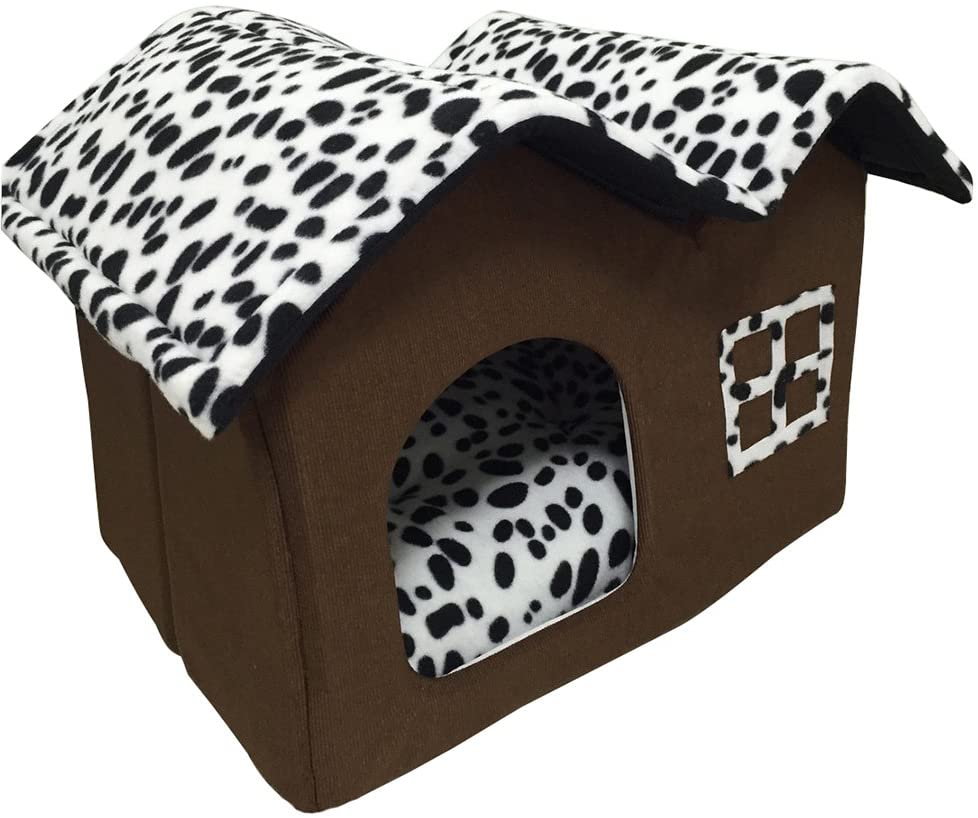  Sotoboo Cama de casa para Mascotas, Diseño de Lunares Marrones de Alta Calidad, para Interior y Interior, para Perro, Gatito o casa, Cama con Cojín Suave Extraíble para Perros Pequeños o medianos 