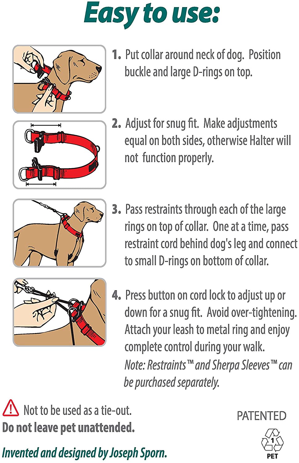  Sporn Halter - Arnés de Entrenamiento para Mascotas sin Asfixia, fácil de Meter en el Chaleco para el Control y Las Mangas de Sherpa, tecnología patentada de Control de tirones para Perros 