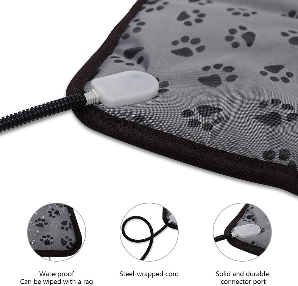  Sycreek Almohadilla térmica Mascotas gatos y perros, manta eléctrica para mascotas con sistema de temperatura, estera calefactora impermeable con tubo antirotura 