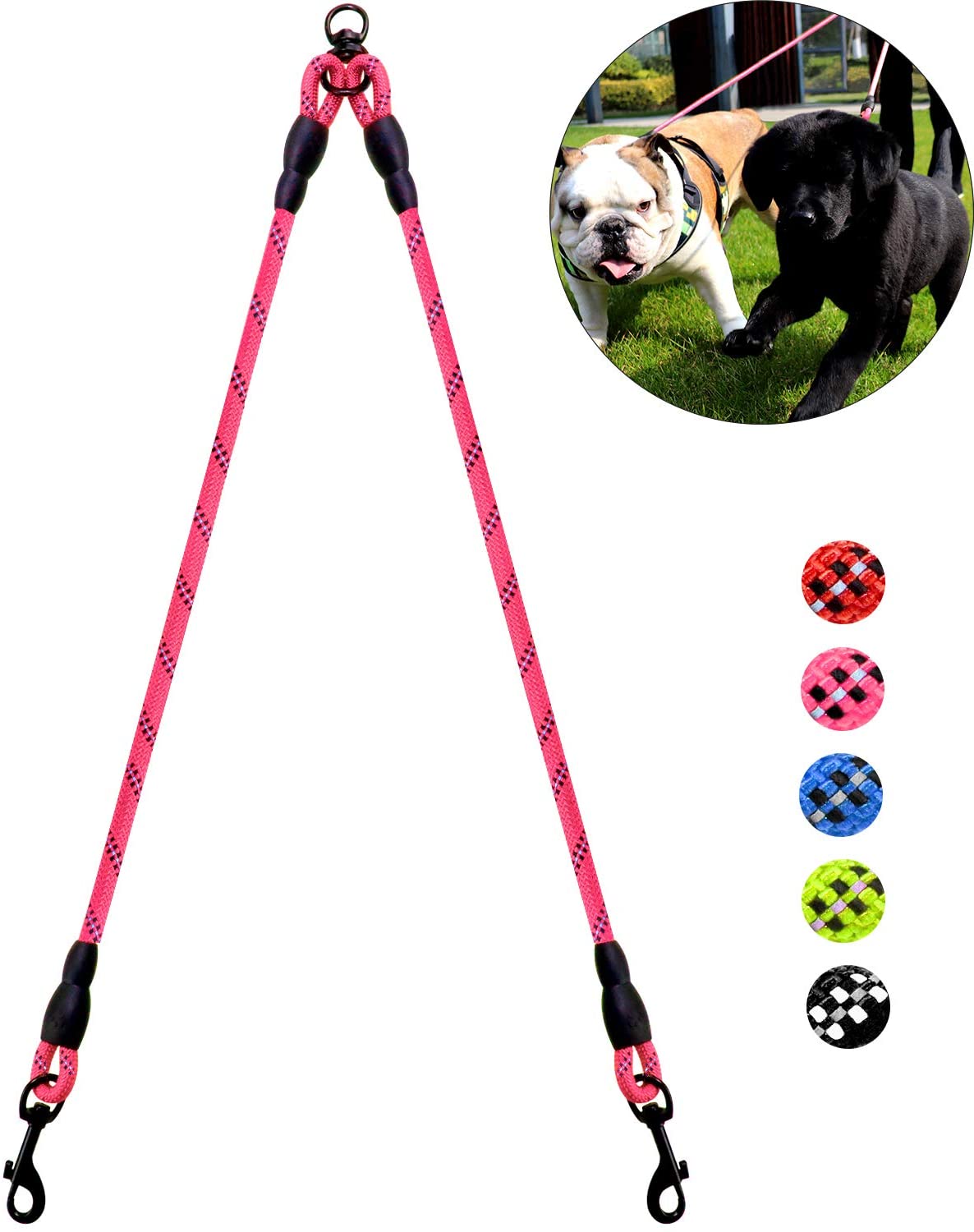  Taglory Correas Dobles/Correa de Perro para Dos Perros/Acoplador Divisor Fuerte para Perros pequeño medianos Grandes/Giratorio 360 ° sin enredos/Cuerda de escalada/75cm Rosa 