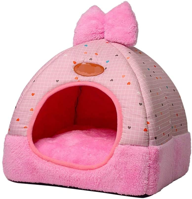  TianBin Moda Plegable Nido de Mascotas Otoño e Invierno Cerrado Perrera Hay un Arco en Top (Rosa#2, M) 