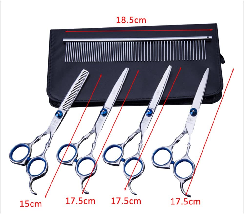  Tijeras de Perro Peluquería Profesional Entresacar Grooming Kit Set 4 Juegos de Tijeras Curvas para Cortar el Pelo a Mascotas Acero Inoxidable para Mascotas Perros Gatos 