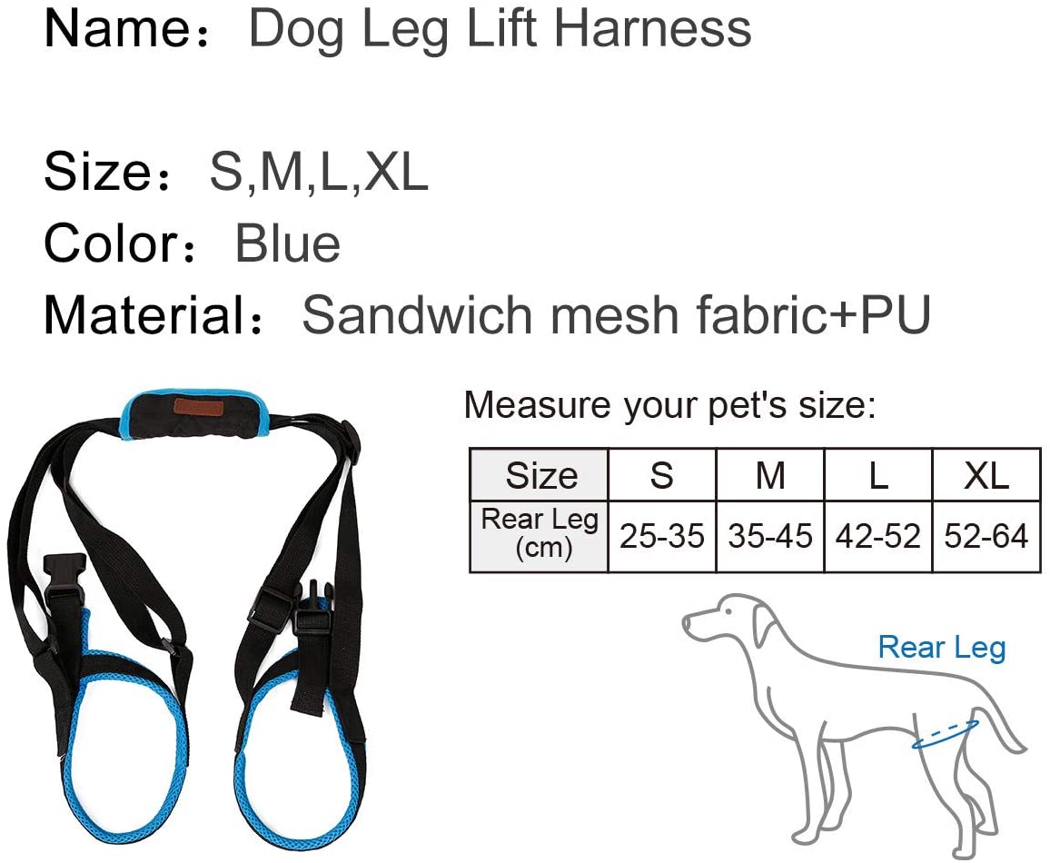  Tineer Dog Lift Arnés para piernas traseras Soporte para Mascotas Arnés Cabestrillo Trasero Ayuda Piernas débiles Levántate Soporte Arnés de Equilibrio para Artritis Rehabilitación Perros (L) 