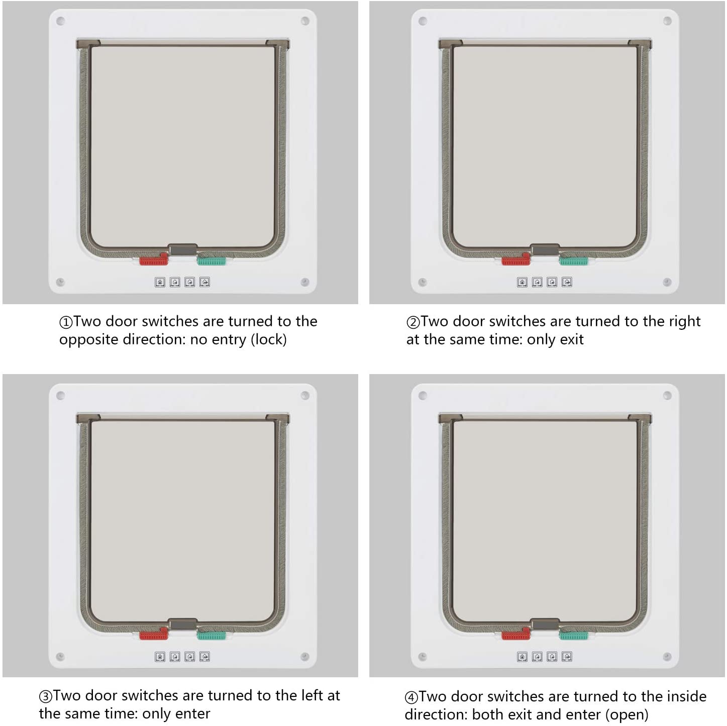  TKOOFN® 4-Modo Puerta Magnética Bloqueable de Aleta para Gato Gatito Perro Perrito Mascota Seguridad (M, Blanco) 